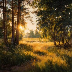 Fototapeta premium golden hour sunlight in midsummer season