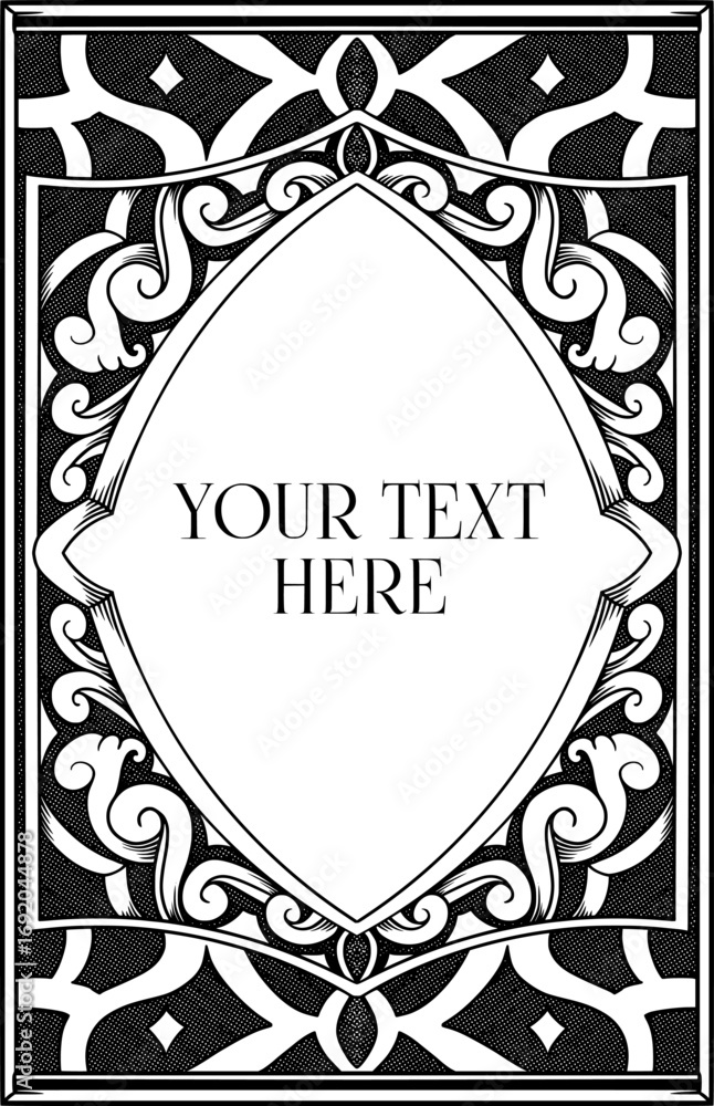 Poster featuring a very unique ornamental cover art with an empty space in the middle