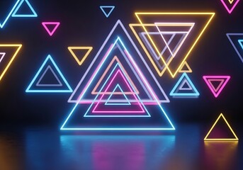 Naklejka premium Vibrant neon triangles abstract background illuminating modern display of geometrical shapes and patterns