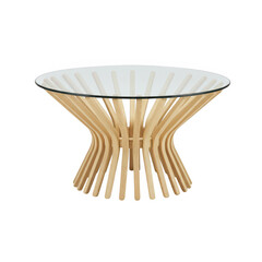 Modern glass top coffee table with wooden base isolated on transparent background