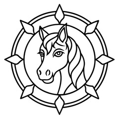 Horse Mandala Outline Vector Illustration