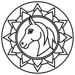 Fototapeta premium Horse Mandala Outline Vector Illustration