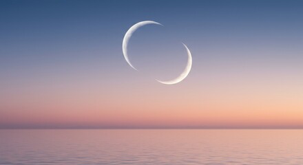 Serene Sunset Double Crescent Moon Over Calm Ocean