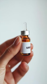 Doctor holding tiny ampoule of MMR vaccine in hand  