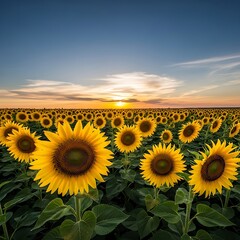 Sunflower Field at Sunset - A Vibrant Display of Natures Beauty.
