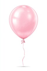 Single, light pink balloon, glossy surface, tied ribbon