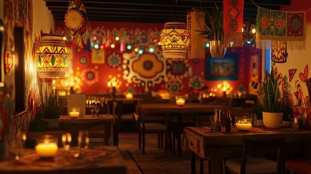 Cozy mexican restaurant with colorful decor and warm lighting. Cinco de Mayo, Battle of Puebla Day, Mexican Heritage Festival - Latin American Cultural Celebration