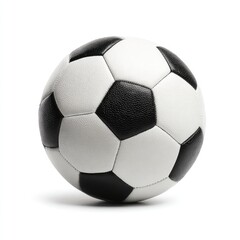A black and white soccer ball, perfectly round, sits centered against a plain white background.  Its leather panels are visible, with alternating black and white hexagons