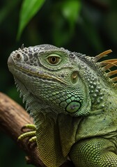 Obraz premium Green Iguana Portrait Close-Up of a Majestic Reptile