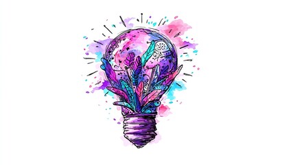 Colorful lightbulb illustration with floral, abstract design