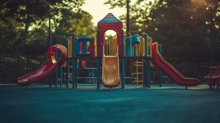 Colorful playground at sunset