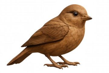 Brown bird rendering featuring detailed plumage, standing confidently on transparent background with photorealistic precision