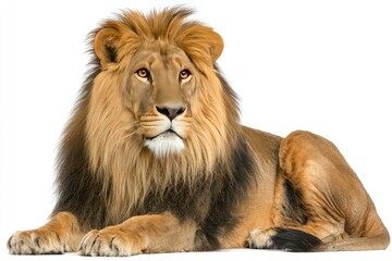 Fototapeta premium Lion resting, golden fur, alert gaze