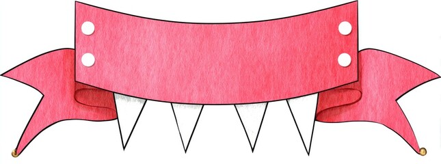 A decorative, vibrant pink banner with pointed, white teeth along the bottom edge