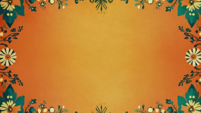 Vintage floral border on orange background with decorative floral. Cinco de Mayo, Battle of Puebla Day, Mexican Heritage Festival - Latin American Cultural Celebration