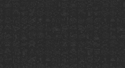 Fototapeta premium Seamless Camping Pattern Hand-Drawn Outdoor Adventure Illustrations