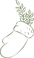 Christmas Glove with Leafy Branches Sketch