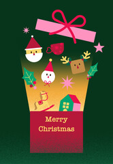 Christmas Holiday Gift Box with Festive Ornaments Illustration.