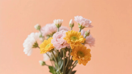 Fototapeta premium A bouquet of flowers on a pale orange background. gift image. Expressing gratitude