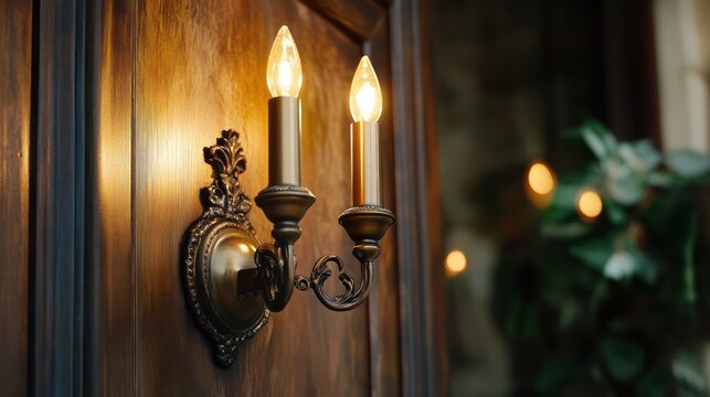 Elegant candle-style vintage wall light with antique bronze details and soft illumination - Powered by Adobe