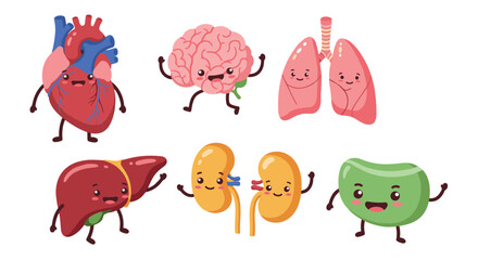 Cute cartoon human organs with happy faces and playful expressions