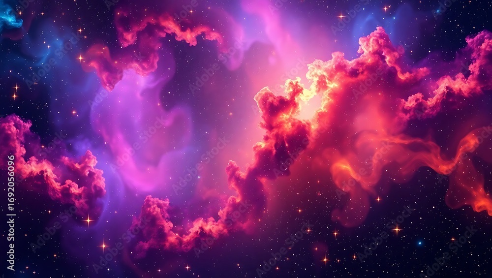 Wall mural cosmic nebula abstract border with colorful star clouds and shapes, center for text