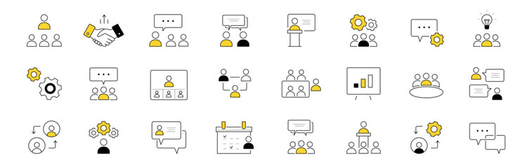 Set of doodle icons business meeting, conference