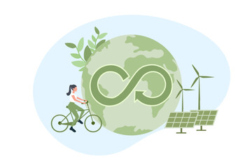 Sustainable economic growth with renewable energy and natural resources. Green energy, sustainable industry and manufacturing concept. Vector illustration.