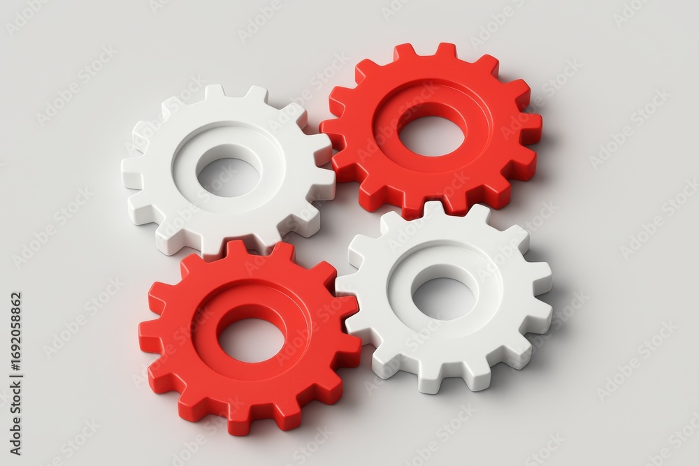 Poster interlocking gears: a striking image featuring four gears, a visual metaphor for collaboration and c