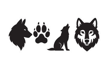 Majestic wolf silhouette standing proudly isolated on white background