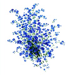 A vibrant bouquet of tiny, bright blue flowers, densely clustered on stems with dark green foliage