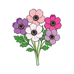 A vibrant bunch of anemone flowers presented elegantly on a clean white background