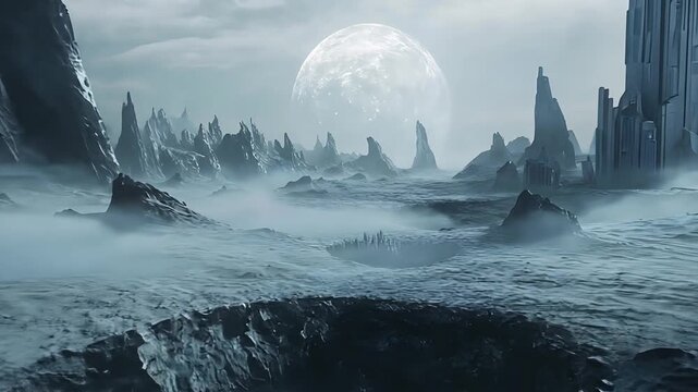 Icy alien planet landscape