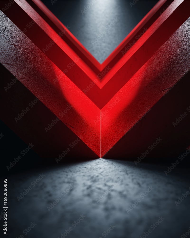 Poster geometric elegance in crimson and shadow: a dynamic interplay of architectural elements creates a st