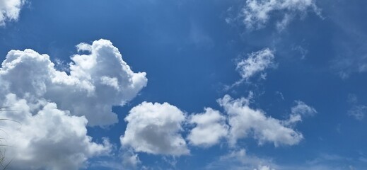 Blue Sky with White Fluffy Clouds Nature Background for Fresh Environment Concept