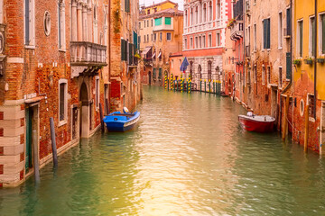 Beautiful venetian street sunset, Venice, Italy