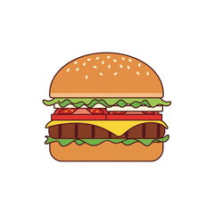 Delicious Illustrated Hamburger with Sesame Seed Bun