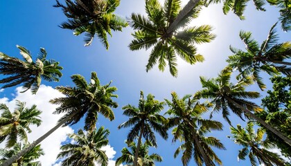 Palm trees reaching for a bright sky