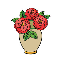 Obraz premium Beautiful camellia flowers elegantly arranged in a classic ceramic vase against a clean white background