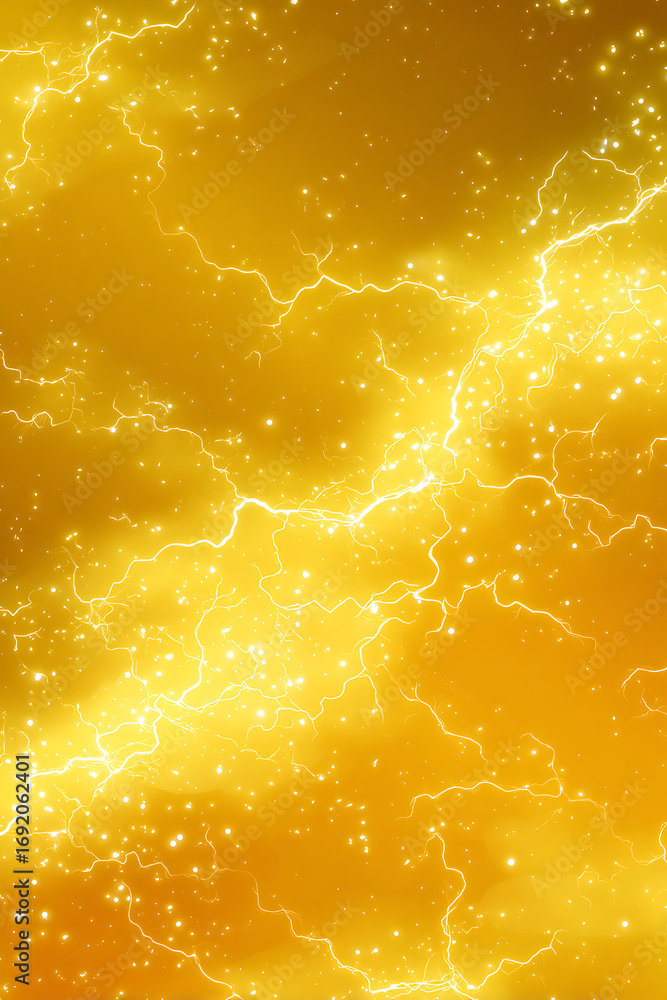 Poster abstract golden background with lightning bolts and sparkling stars creating a vibrant atmosphere