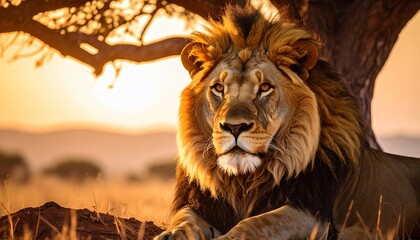 Majestic African Lion at Sunset