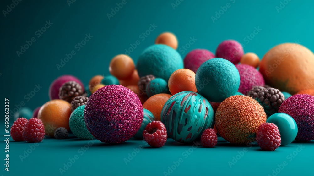 Poster abstract colorful spheres arranged on gradient background artistic modern composition