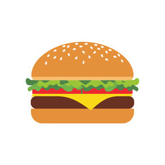 Classic Hamburger Illustration with Sesame Seed Bun and Fresh Ingredients