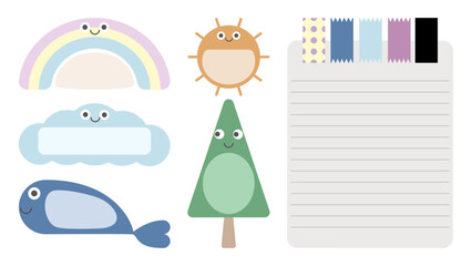 A collection of cartoon stickers design for stationery, planer, digital scrapbook and baby shower card.