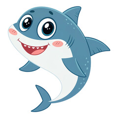 Fototapeta premium Cute cartoon shark with friendly smile on transparent background for kids party posters, ocean illustrations, educational projects and stickers