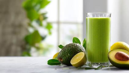 Healthy avocado smoothie with fresh ingredients