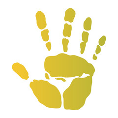 Color hand print isolated on white background. Color child handprint. Creative paint hand prints. Happy childhood design. Artistic kids stamp, bright human fingers and palm Vector illustration