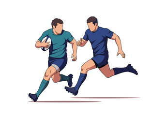 Obraz premium Two rugby players in action illustrating a dynamic sporting competition and athleticism