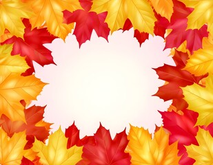 Obraz premium Autumn Maple Leaves Frame Background with Red and Yellow Foliage for Seasonal Greeting Card or Poster