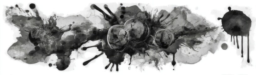 Abstract grayscale ink splatter pattern on white background